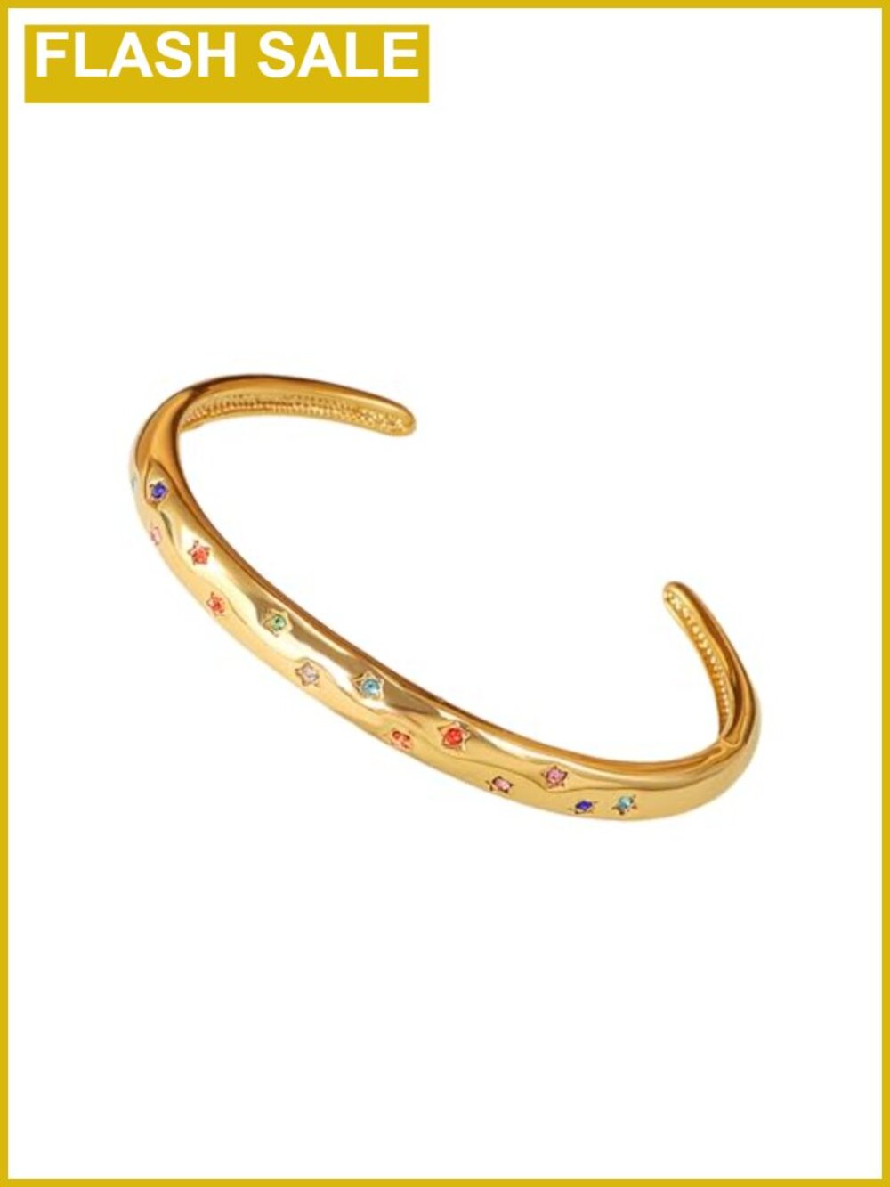 Gold plated star cuff bracelet with cubic zirconia, adjustable